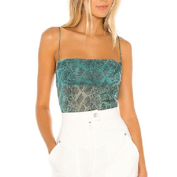 SUPERDOWN Becca Square Neck Top in Teal Snake XS - Picture 4 of 9